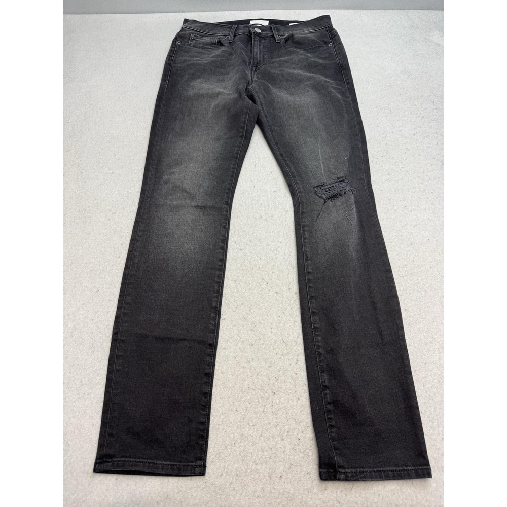 Frame Denim Jeans Mens 33x32 Gray Charcoal L'Homme Skinny Distressed Stretch